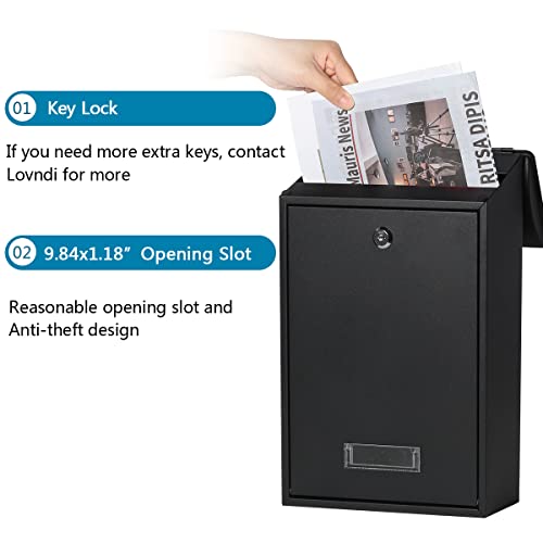 Black Wall Mounted Locking Mailbox with Key Lock M54063