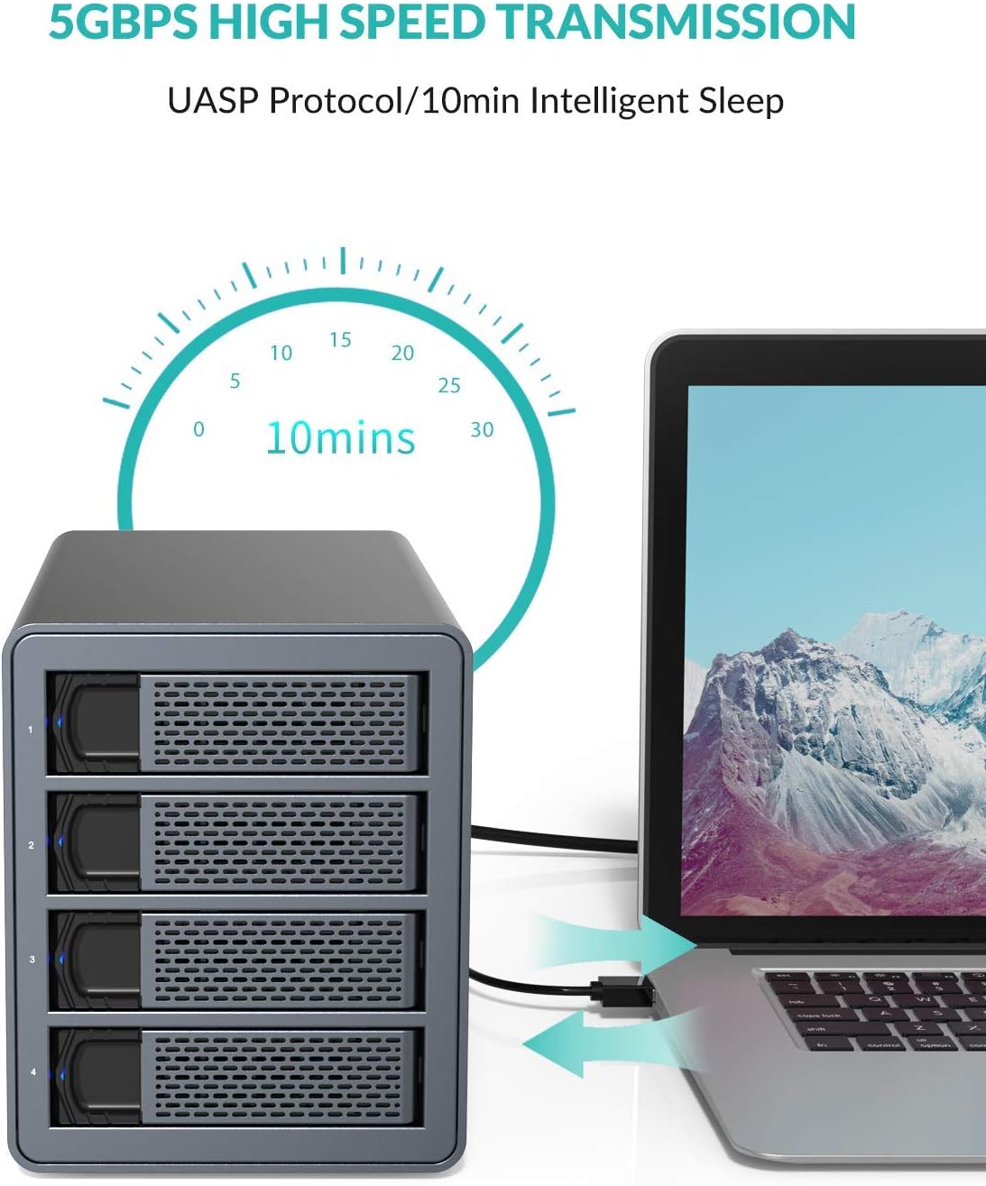 4 Bay Hard Drive Enclosure Aluminum Alloy USB3.0 to SATA3.0 External HDD SSD Storage Enclosure T461