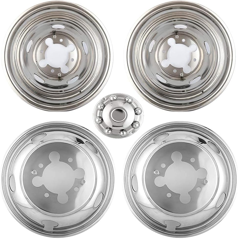 4pcs 17inch Polished Stainless Steel Dually Wheel Simulators with Removable Centre Cap J63251