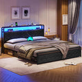 King Size Faux Leather Upholstered Platform Bed with LED Headboard Y64112