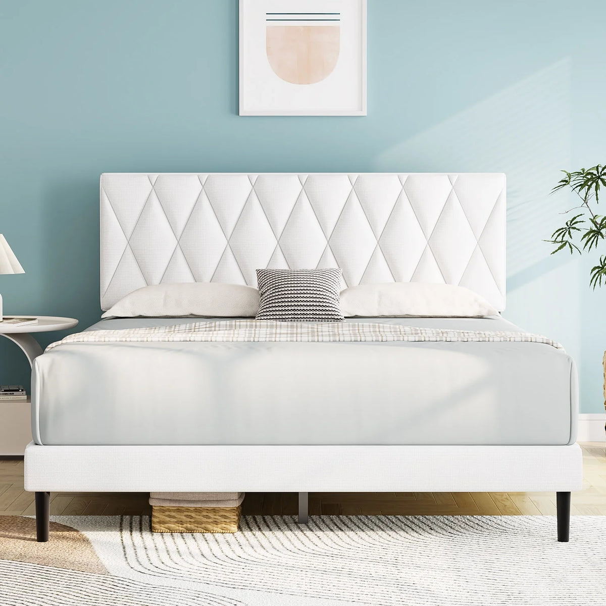Queen Size Platform Bed with Upholstered Headboard A501258