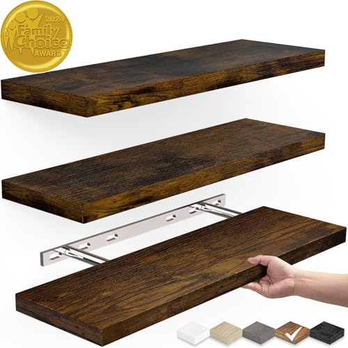 Black Set of 3 16in Floating Wall Shelves N8803