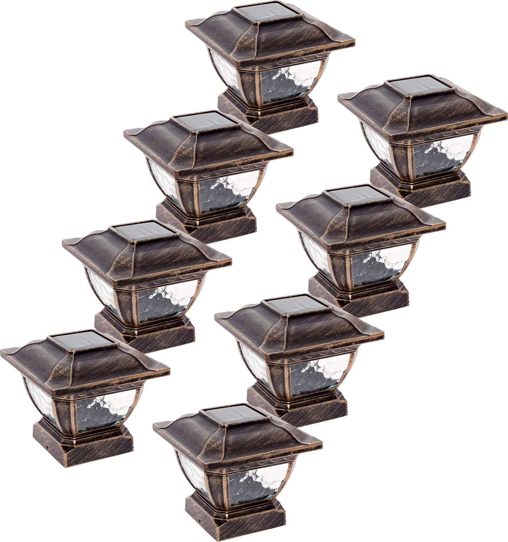 Bronze 8 Pack Solar LED Post Cap Light for 4x4 Wood Posts L6748