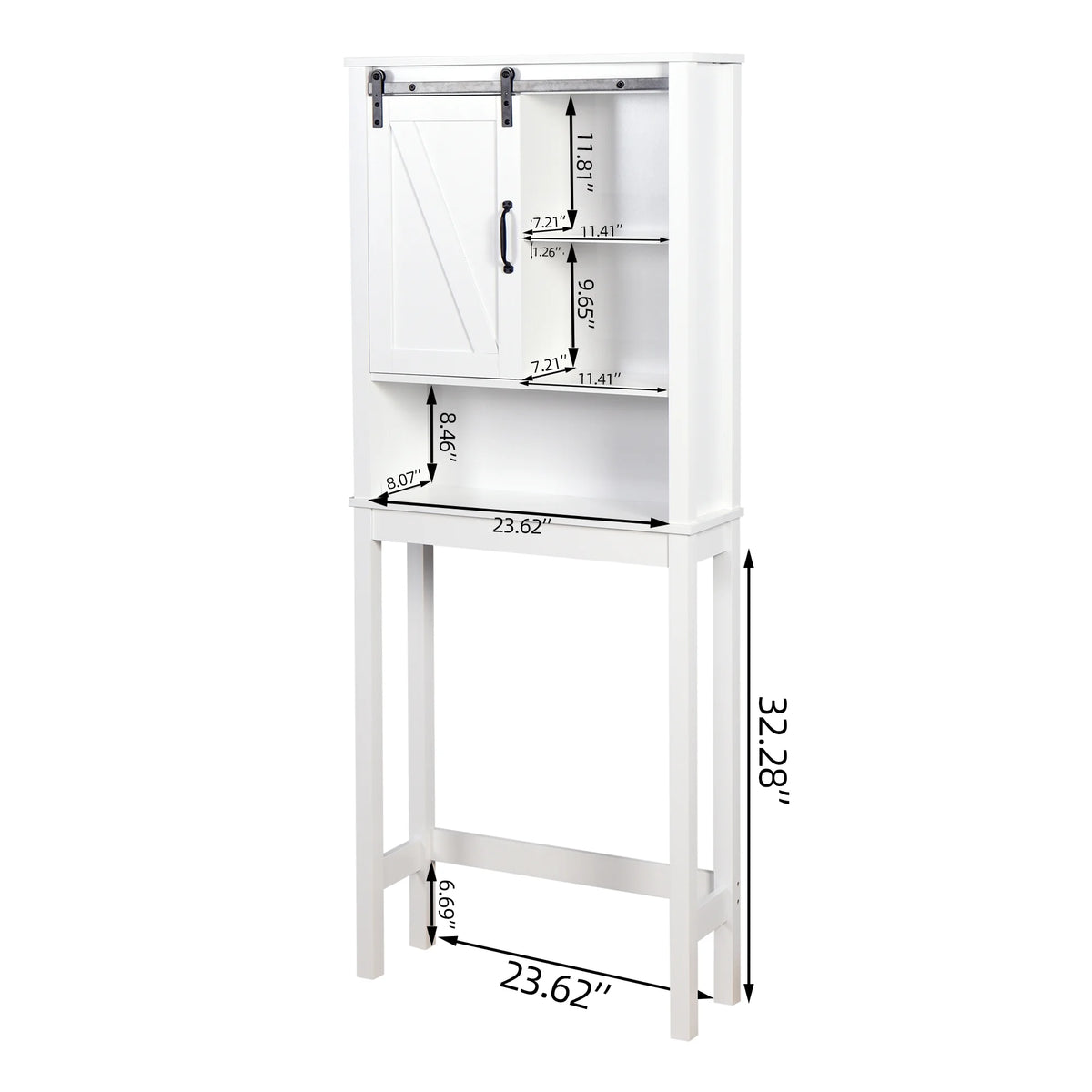 Over-The-Toilet Bathroom Cabinet with Adjustable Shelves and Barn Door, White O6704