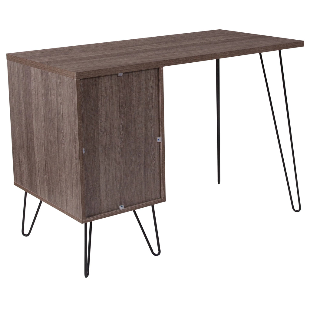 Rustic Wood Grain Computer Desk with Metal Cabinet L2037