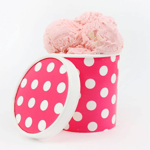 16 oz Pink Polka Dotty Ice Cream Containers with Non-Vented Lids, 250 Containers & 250 Lids M80354