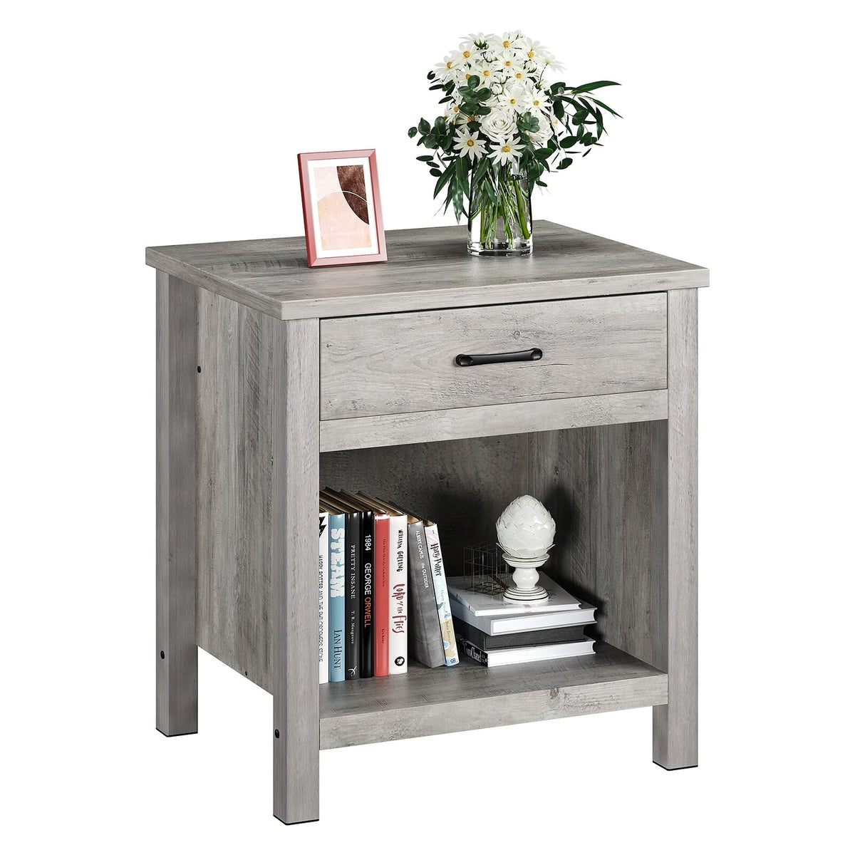 Rustic Grey End Table with Storage Drawer T1524