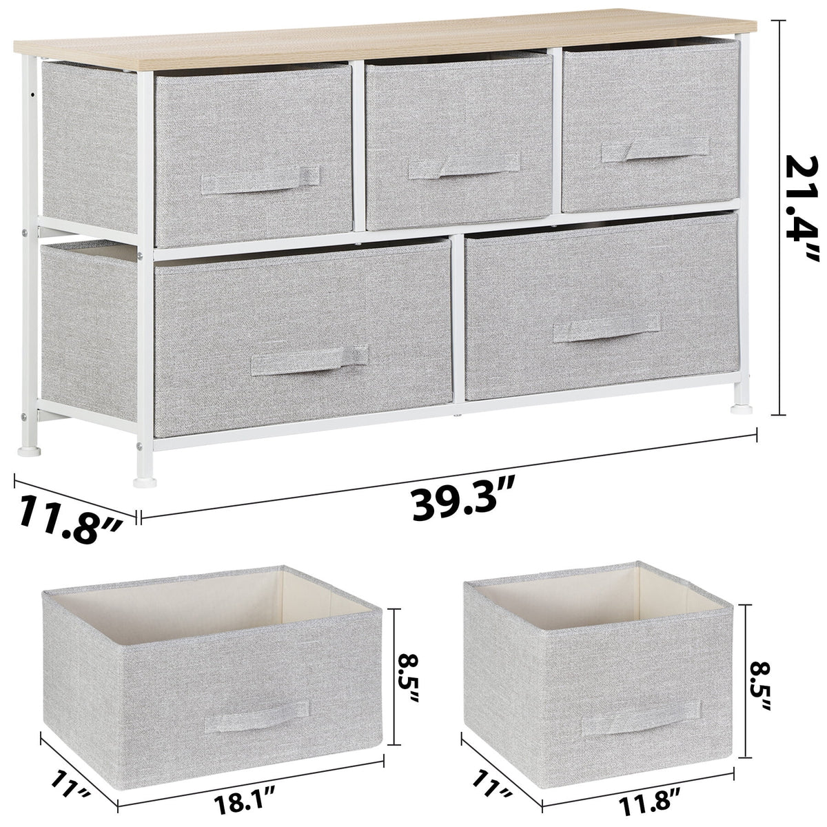 Brown 5 Drawer Fabric Dresser D605