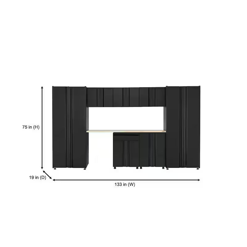 8 Piece Welded Steel Garage Storage System in Black H32925