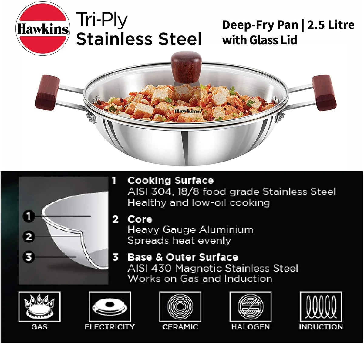 Stainless Steel Deep Fry Pan 2.5 LTR with Lid A39137