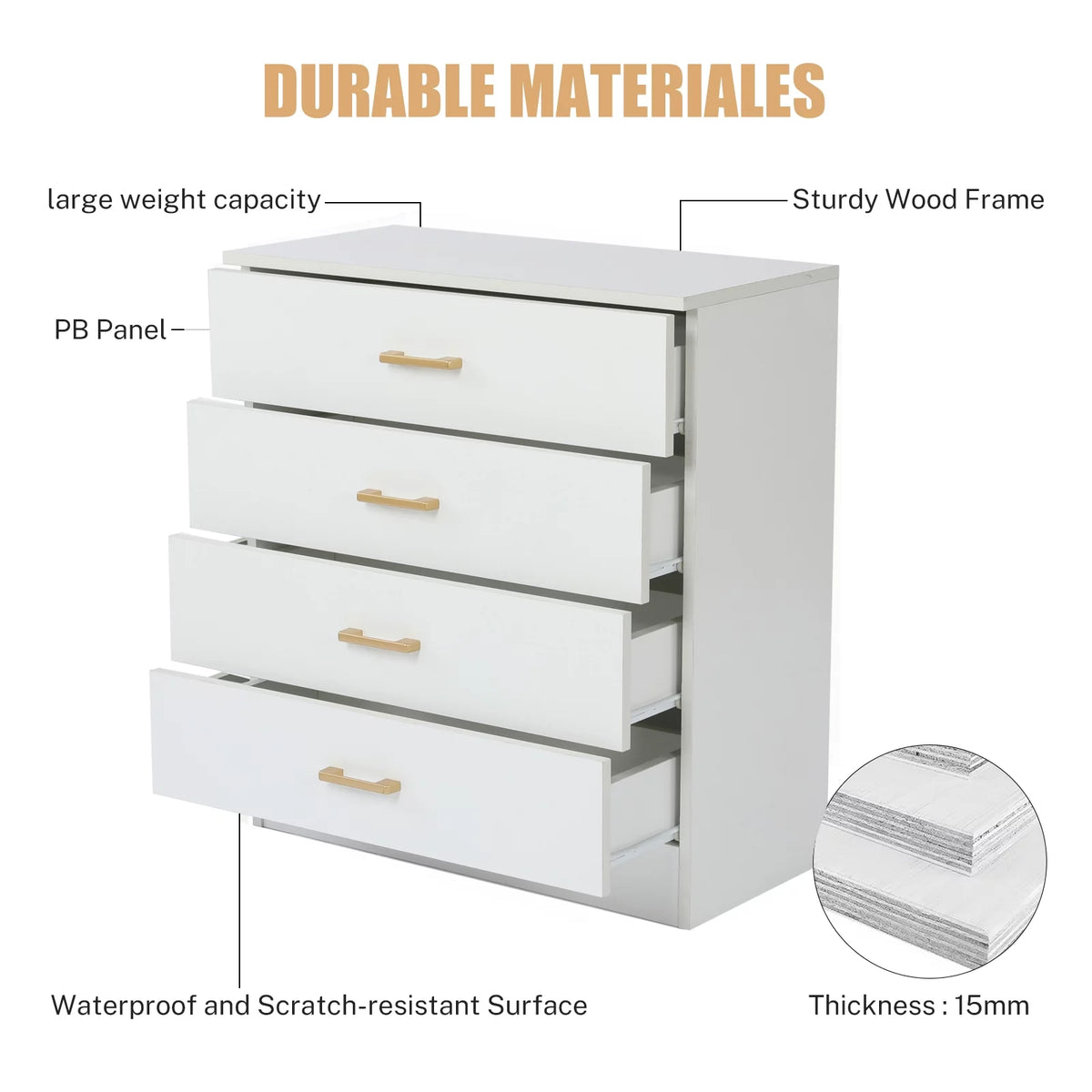 White 4-Drawer Wood Dresser R996