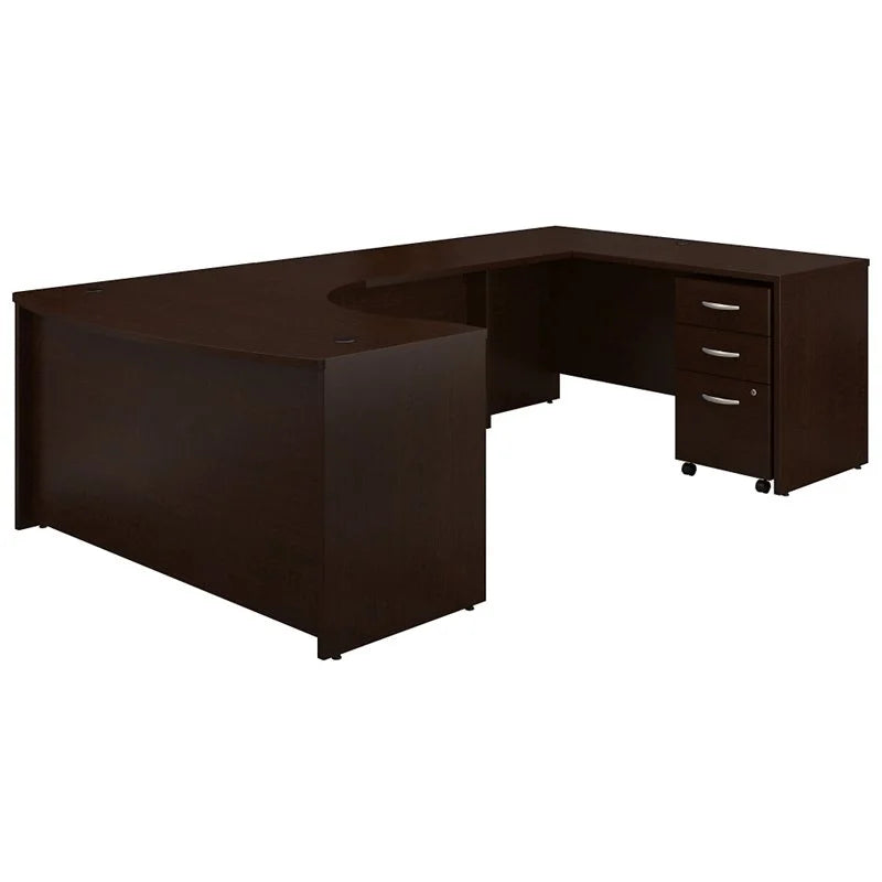 60W Bow Front U Desk with Drawers in Mocha Cherry Engineered Wood V8956