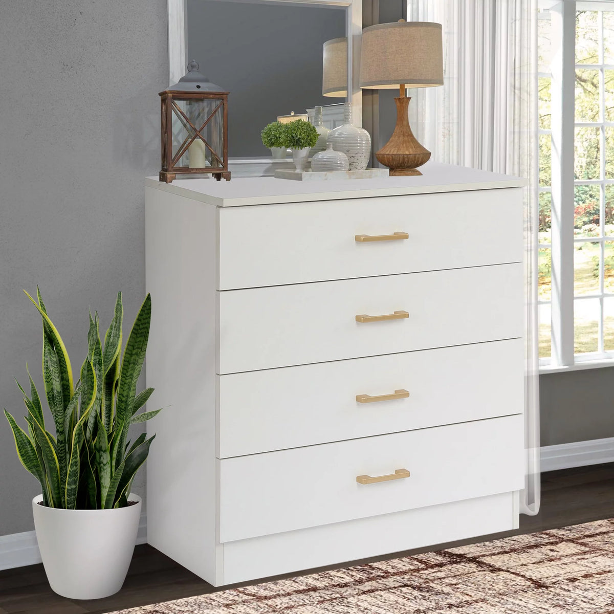 White 4-Drawer Wood Dresser R996