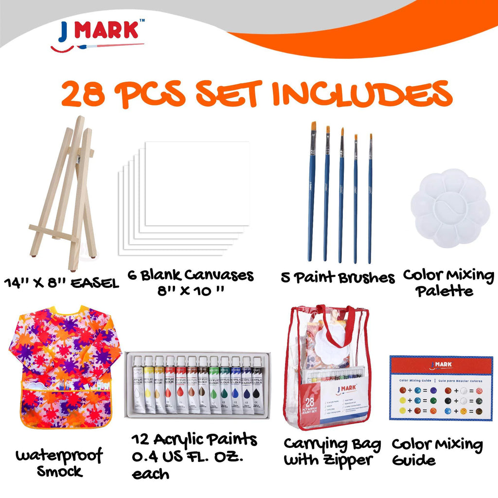 Acrylic Painting Kit with Storage Bag, Non Toxic Washable Paints, Wood Easel, Canvases, Brushes C332571