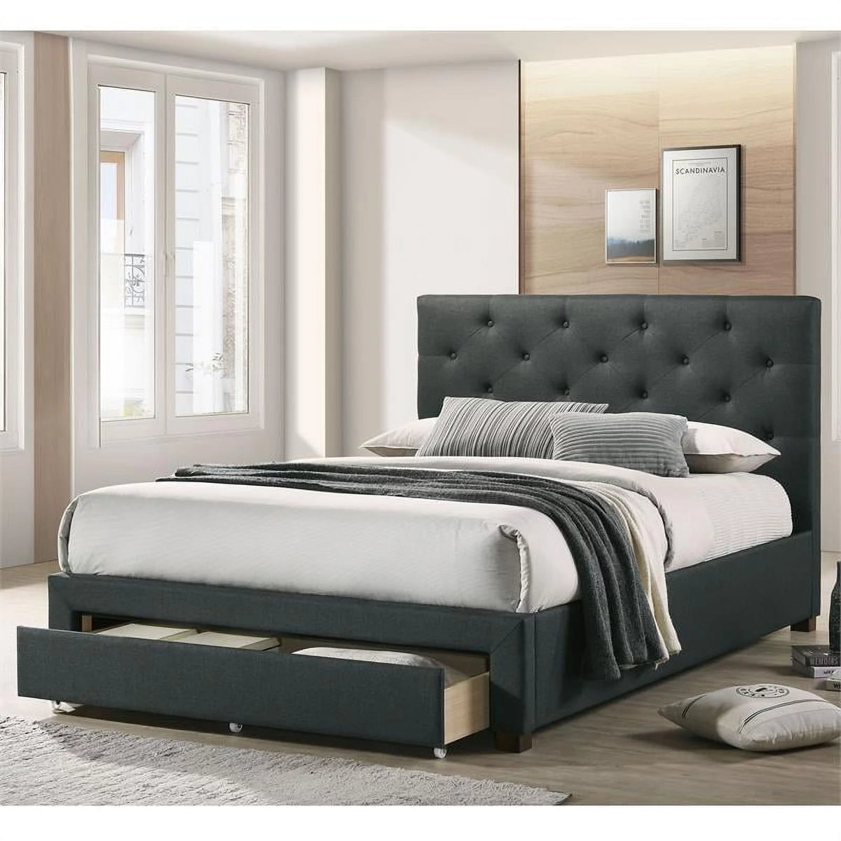 Dark Gray Fabric Storage Cal King Bed C56697