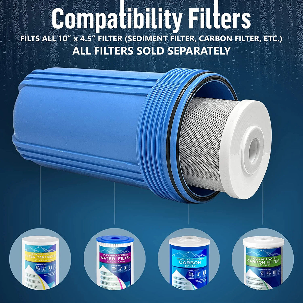 10 x 4.5 Whole House Filter Purifier System, Blue, 4 Sets A674