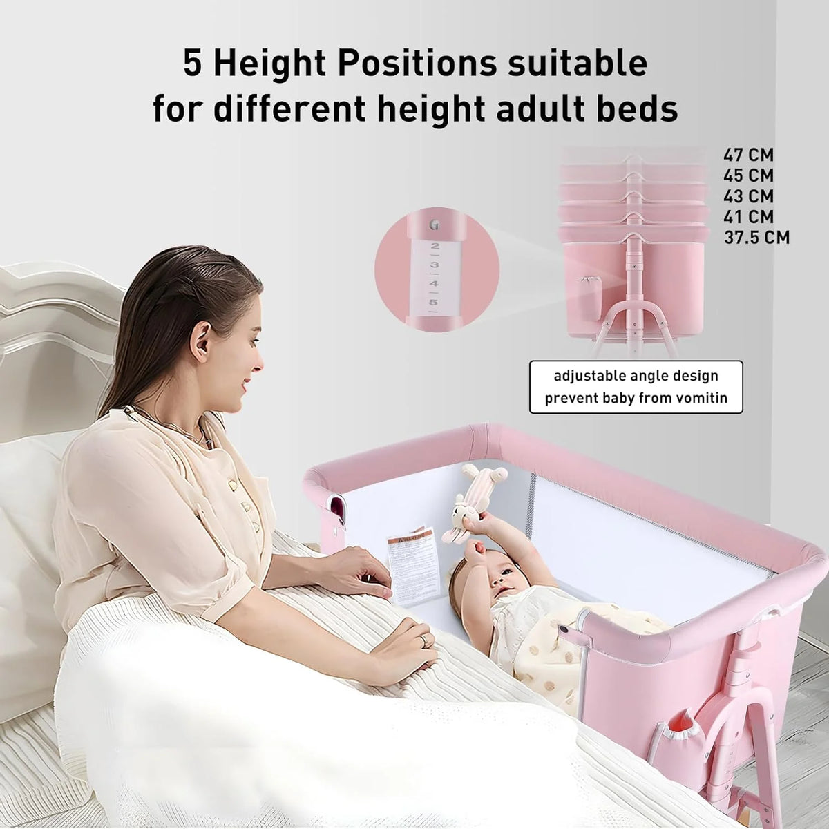 4 in 1 Pink Baby Bassinet with Wheels and Changing Station X6965