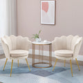 White Velvet Upholstered Arm Chair with Golden Metal Legs, Set of 2 B382082
