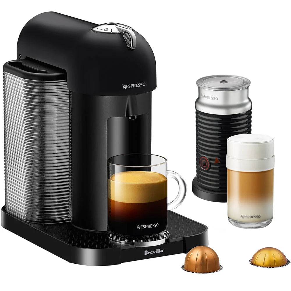 Chrome Coffee & Espresso Single-Serve Machine and Black Milk Frother E12950
