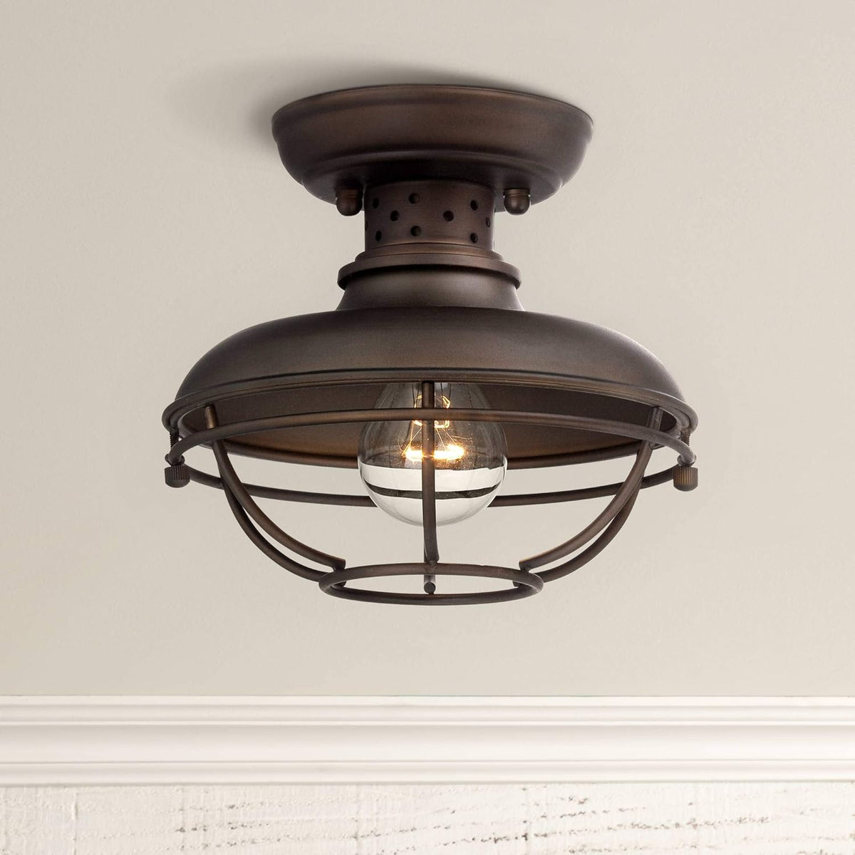 Rustic Industrial Galvanized Steel Open Cage Outdoor Ceiling Light Fixture X16323