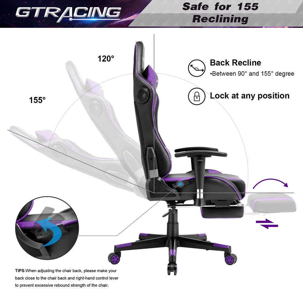 Purple Gaming Chair with Speakers and Footrest J671