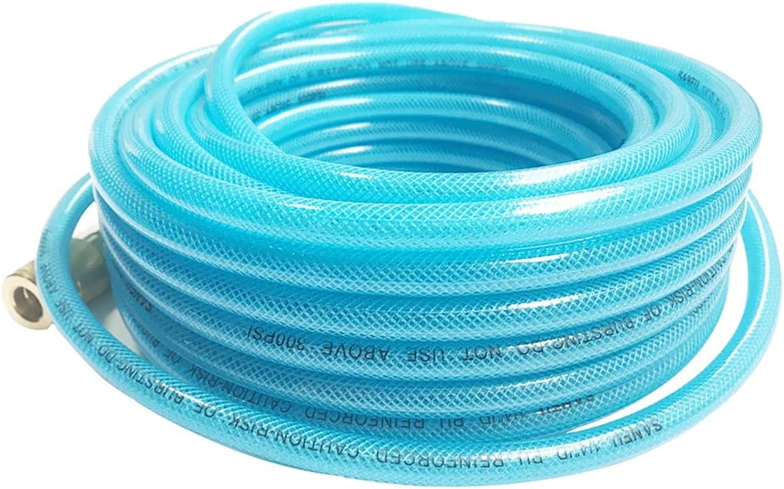 Transparent Blue 100ft Polyurethane Air Hose with 1/4" Swivel MNPT Solid Brass Quick Coupler and Plug, Pack of 2 T88787