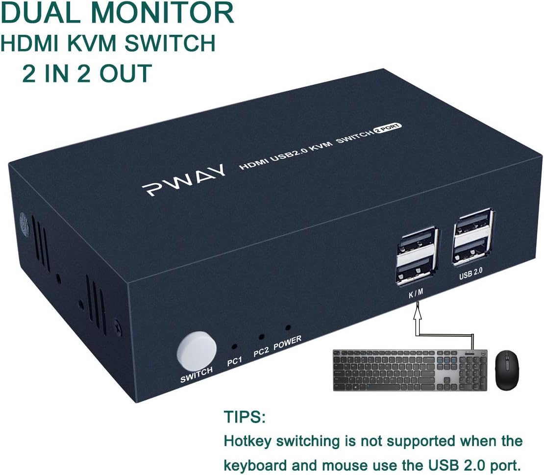 2 Port Dual Monitor KVM Switch HDMI 4K@30Hz with 4 HDMI Cables E285921