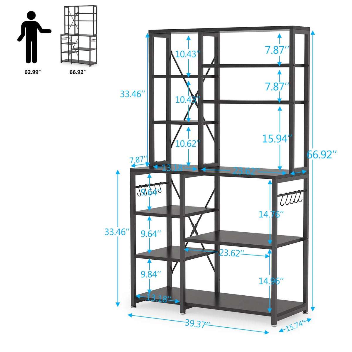 Black Kitchen Bakers Rack with Hutch Z501