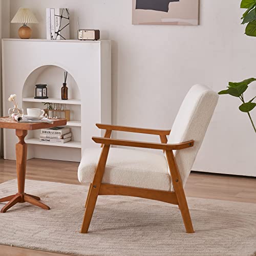 Creamy-White Teddy Fleece Upholstered Accent Chair Q356