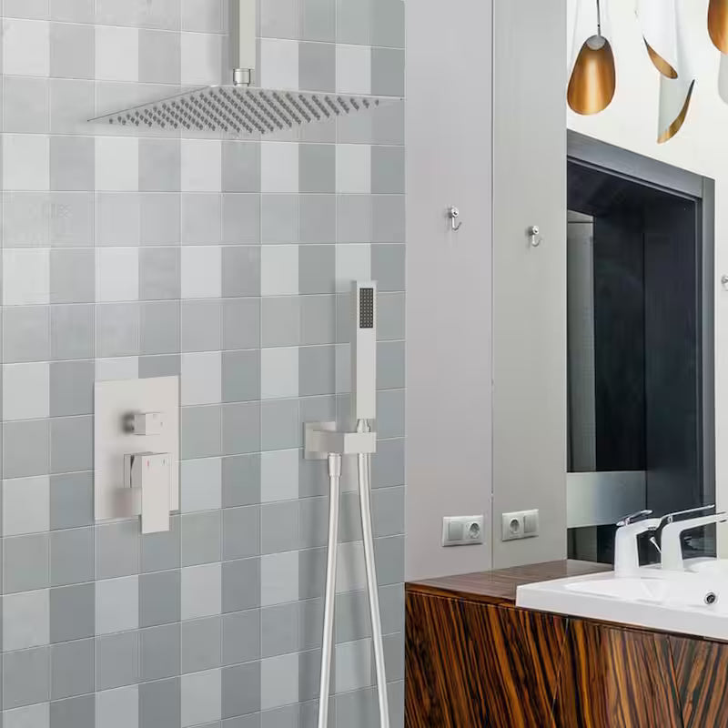 12 in. Square Rain Shower Head with Hand Shower in Brushed Nickel M676