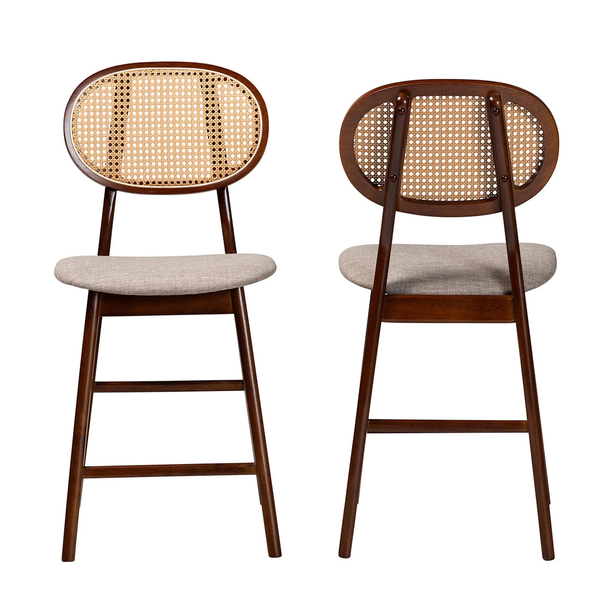 Grey Fabric and Walnut Brown Finished Wood 2-Piece Counter Stool Set T983861