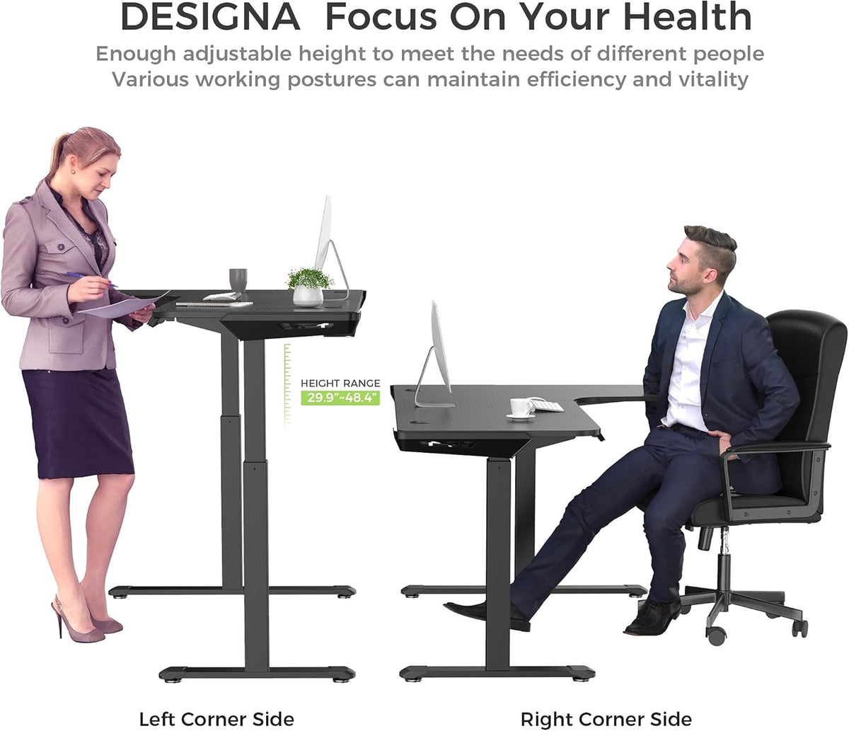 Dual Motor L Shaped Standing Desk, 61 inch Electric Height Adjustable Black Frame K12450