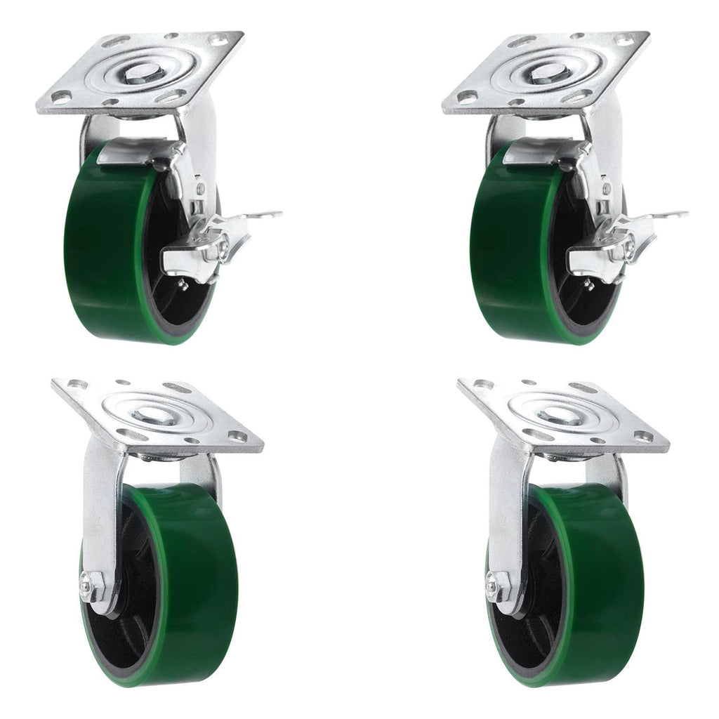 4 Quantity Heavy Duty Swivel w/Brake Rigid Polyurethane Mold on Steel Wheel Caster E329