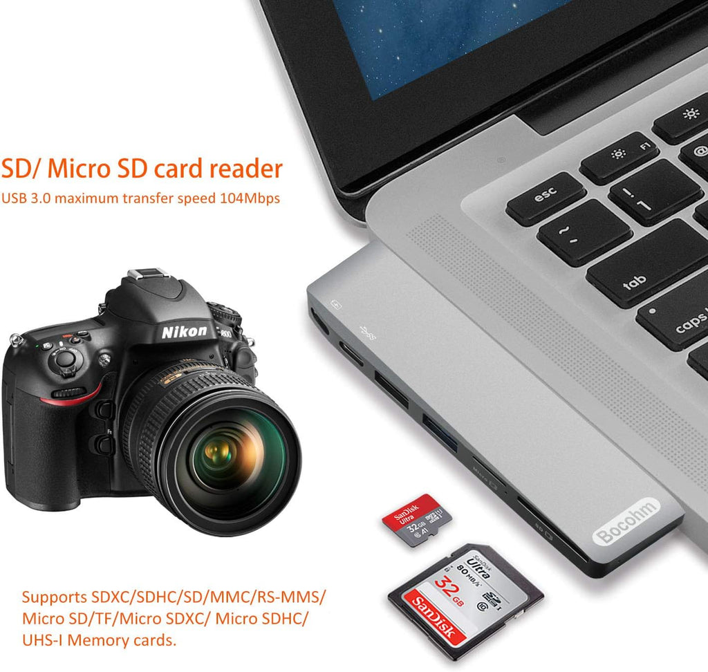 USB C Hub with 100W Power Delivery, Mini DisplayPort, USB3.0, SD/MicroSD Card Reader, M.2 SATA III SSD 8 in 1 V716850