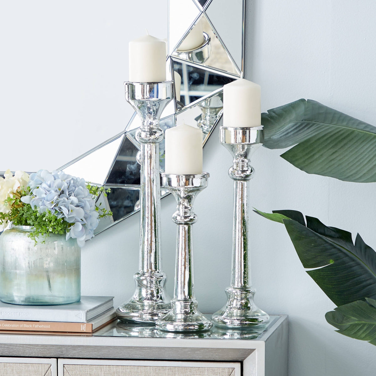 Silver Glass Candle Holder (Set of 3) Z105