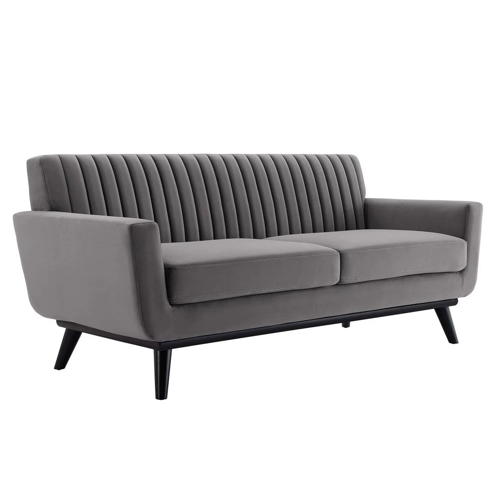 Gray Channel Tufted Performance Velvet Loveseat D379709