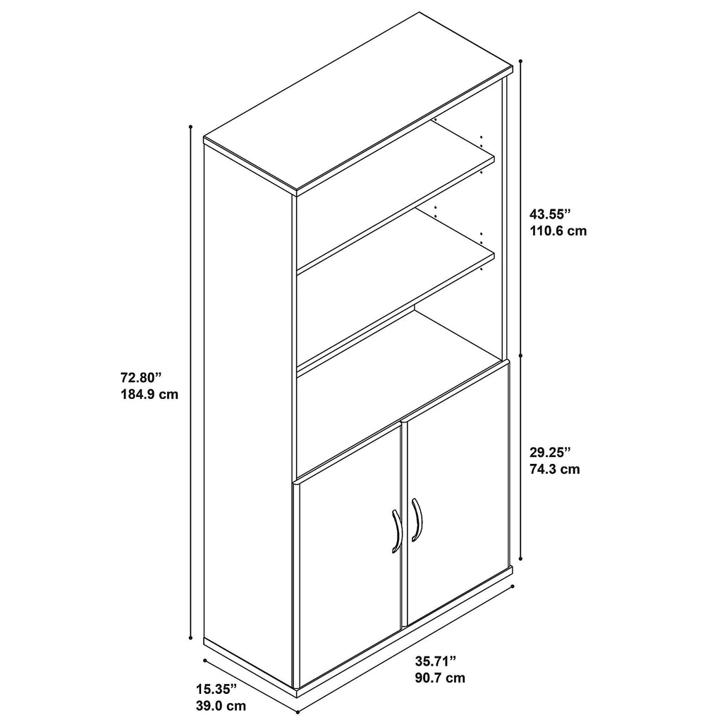 Bookcase with 5 Shelves and 2 Doors, Wood Composite, Storm Gray Y594282
