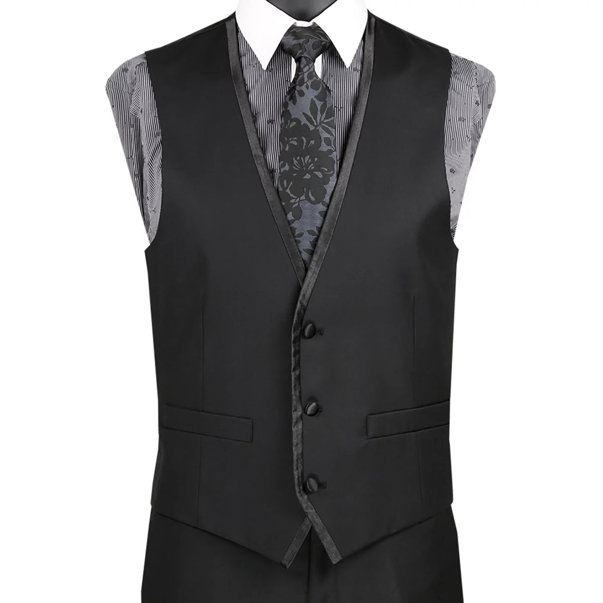Men's Slim-Fit 3-Piece Textured Solid Lapel Suit - Black 50L T377151