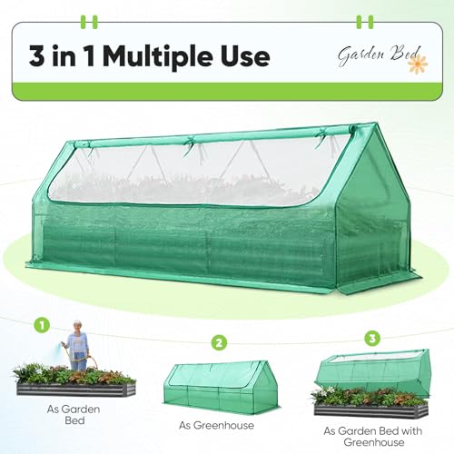 Galvanized Metal Raised Garden Bed with Cover 8x4x1 ft Y9713