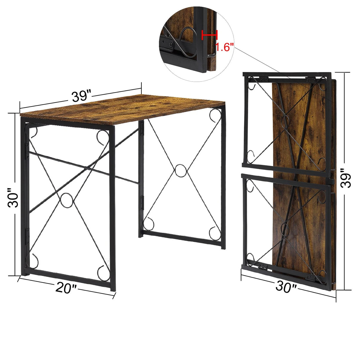 39'' Antique Brown Folding Computer Desk I7279