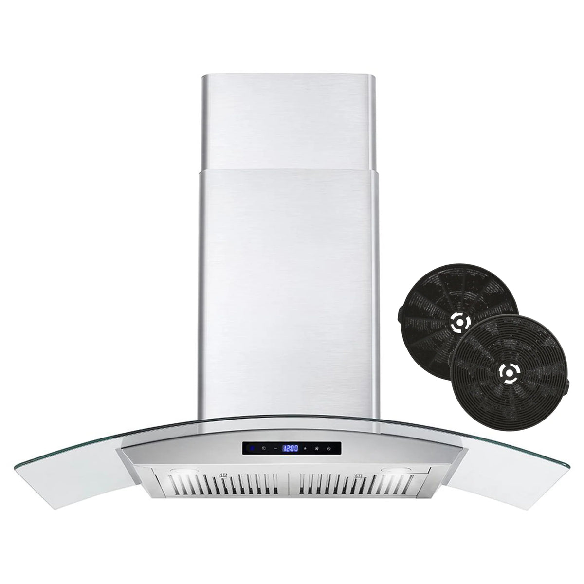 380 CFM Convertible Wall Mount Range Hood with Glass Canopy Q582