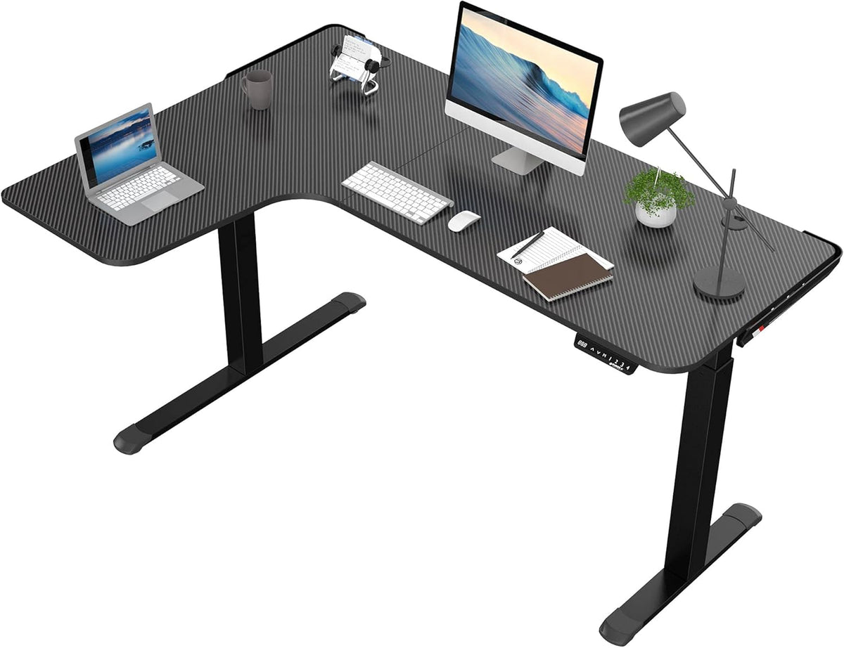 Dual Motor L Shaped Standing Desk, 61 inch Electric Height Adjustable Black Frame K12450