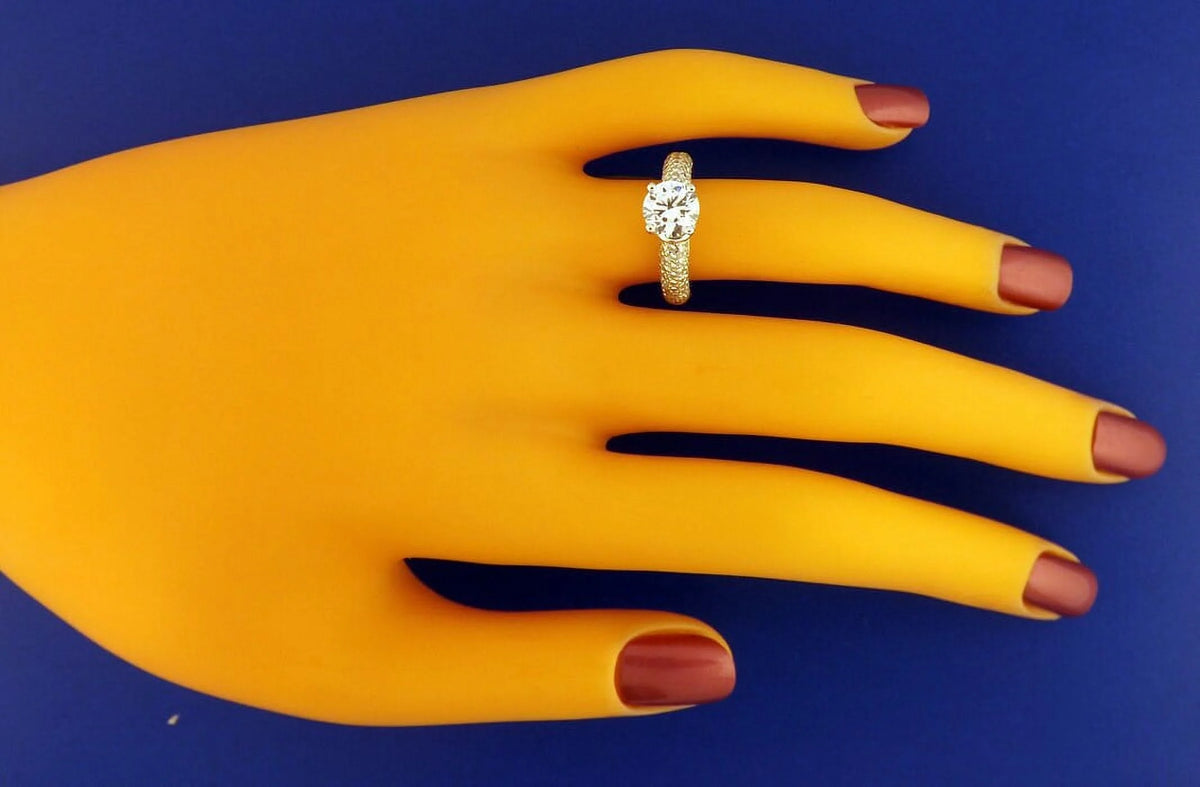Pave Diamond Engagement Ring with 1 Carat Natural White Sapphire and 0.60 Carats Diamonds R61727
