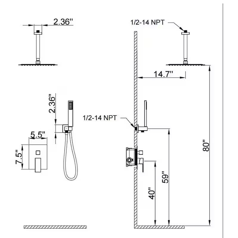 12 in. Square Rain Shower Head with Hand Shower in Brushed Nickel M676
