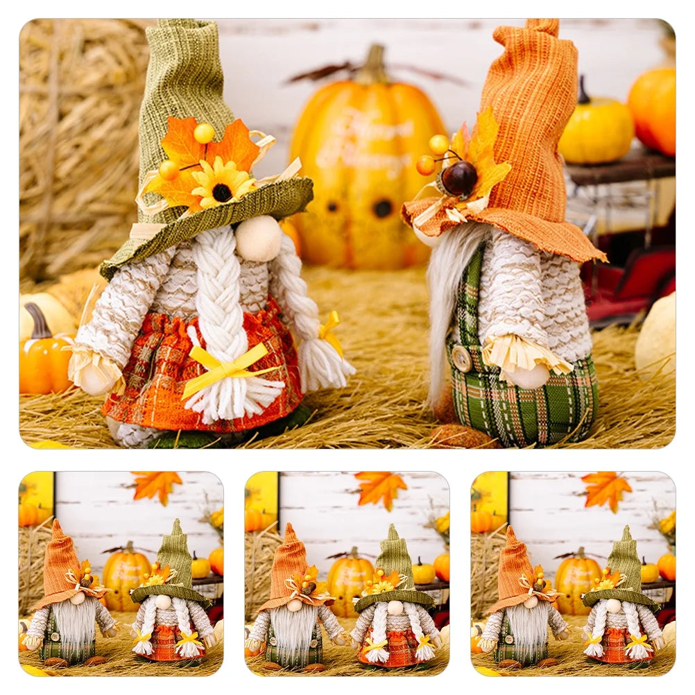 2 Pcs Thanksgiving Harvest Gnome Elf Desktop Party Decor Q2676