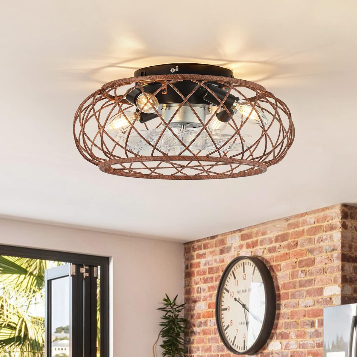Low Profile Black Bladeless Ceiling Fan with Lights Remote Control H79083