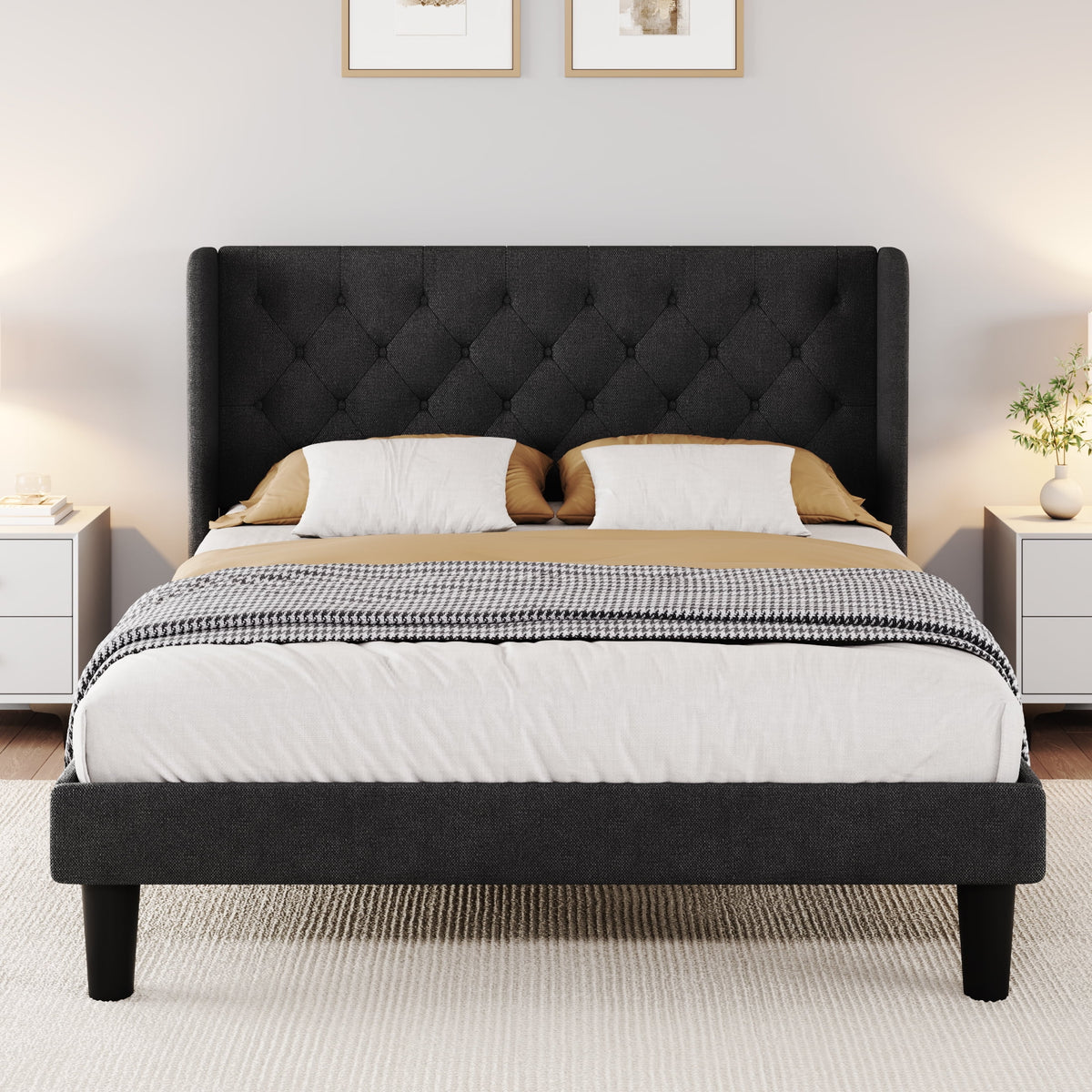 Queen Size Dark Grey Upholstered Platform Bed Frame R2078