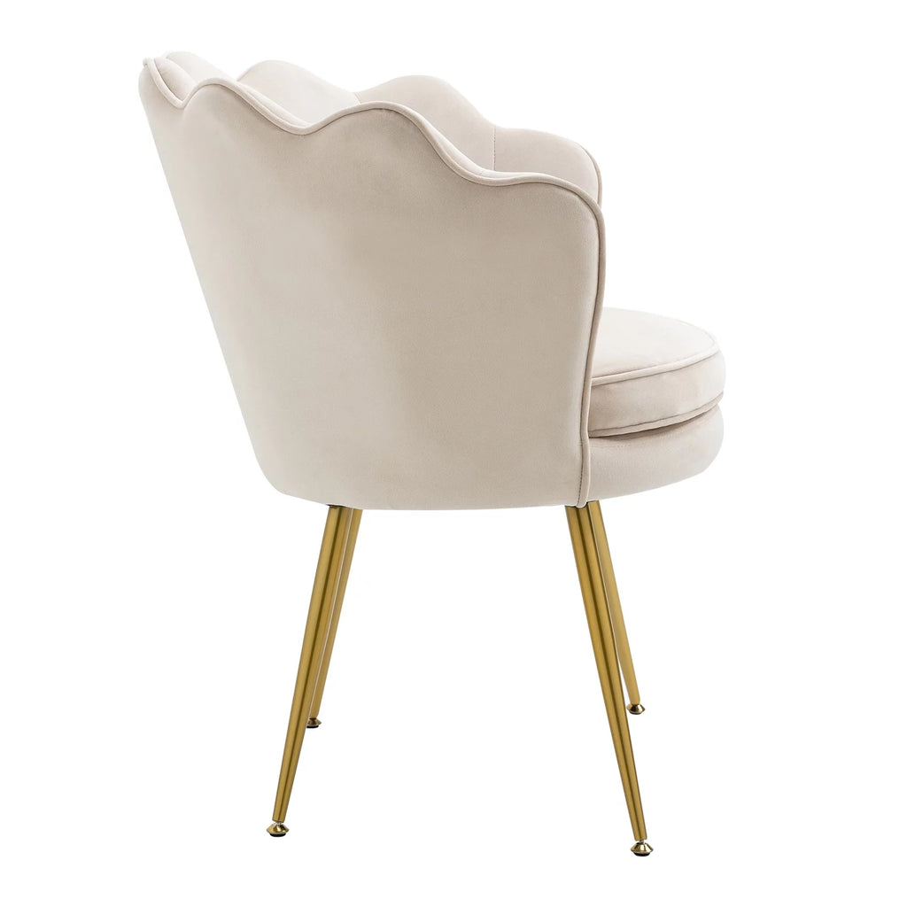White Velvet Upholstered Arm Chair with Golden Metal Legs, Set of 2 B382082