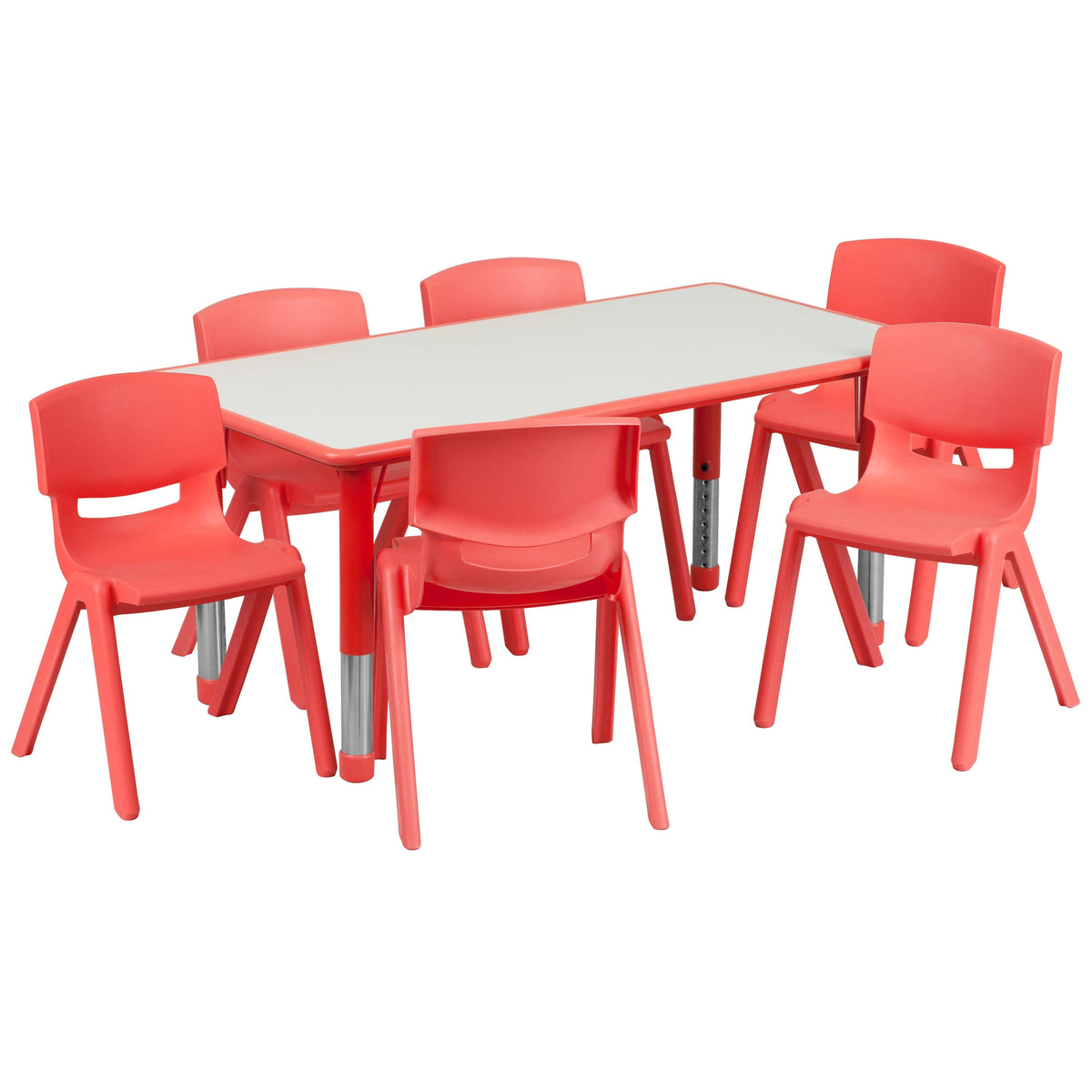 Red Rectangle Plastic Activity Table Set with 6 Chairs X81280