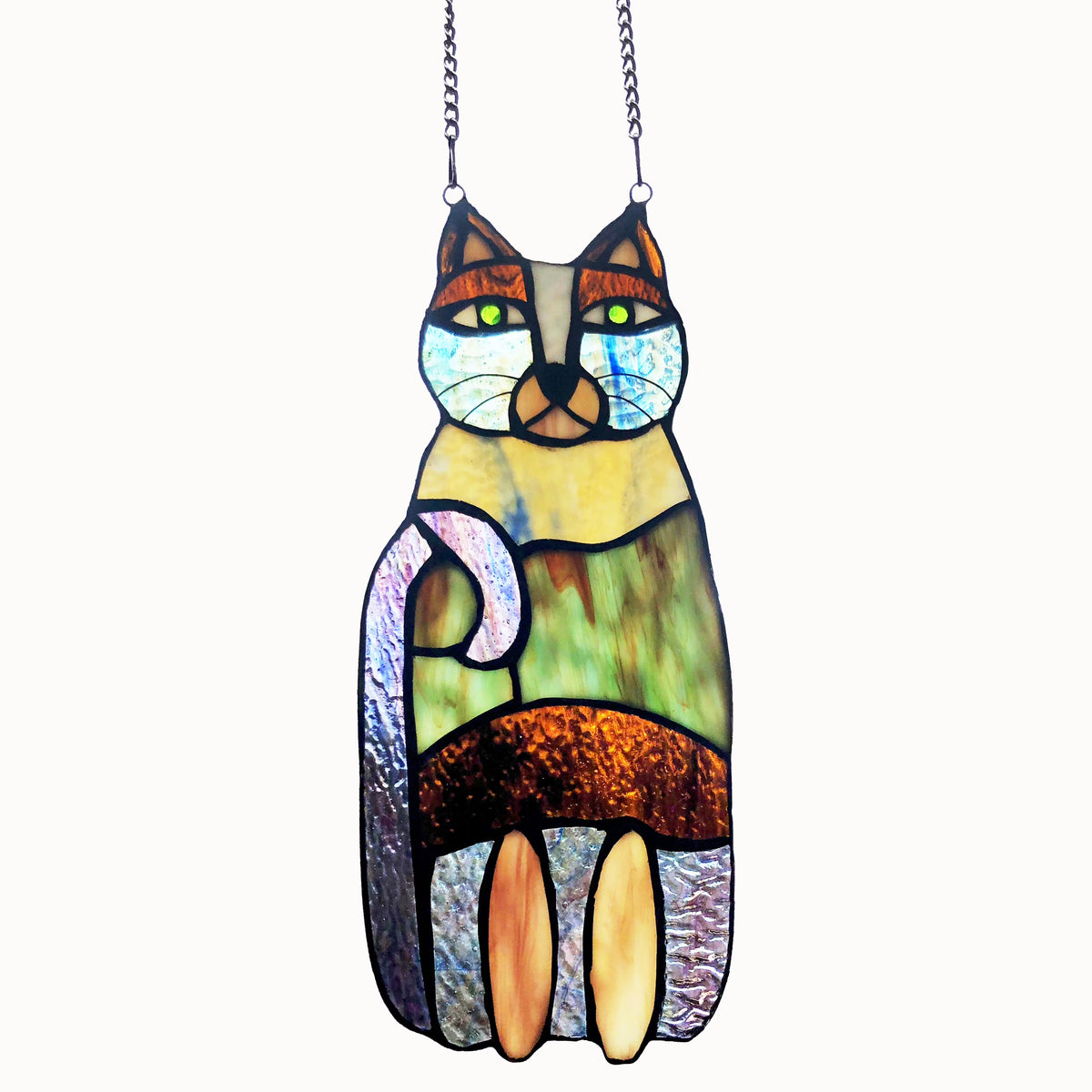 Crazy Cat Stained Glass Window Panel L245